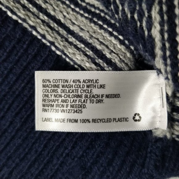 Goodfellow & Co Mens L Full Zip Cardigan Sweater Navy Blue Cream Chevron Argyle - Picture 12 of 12